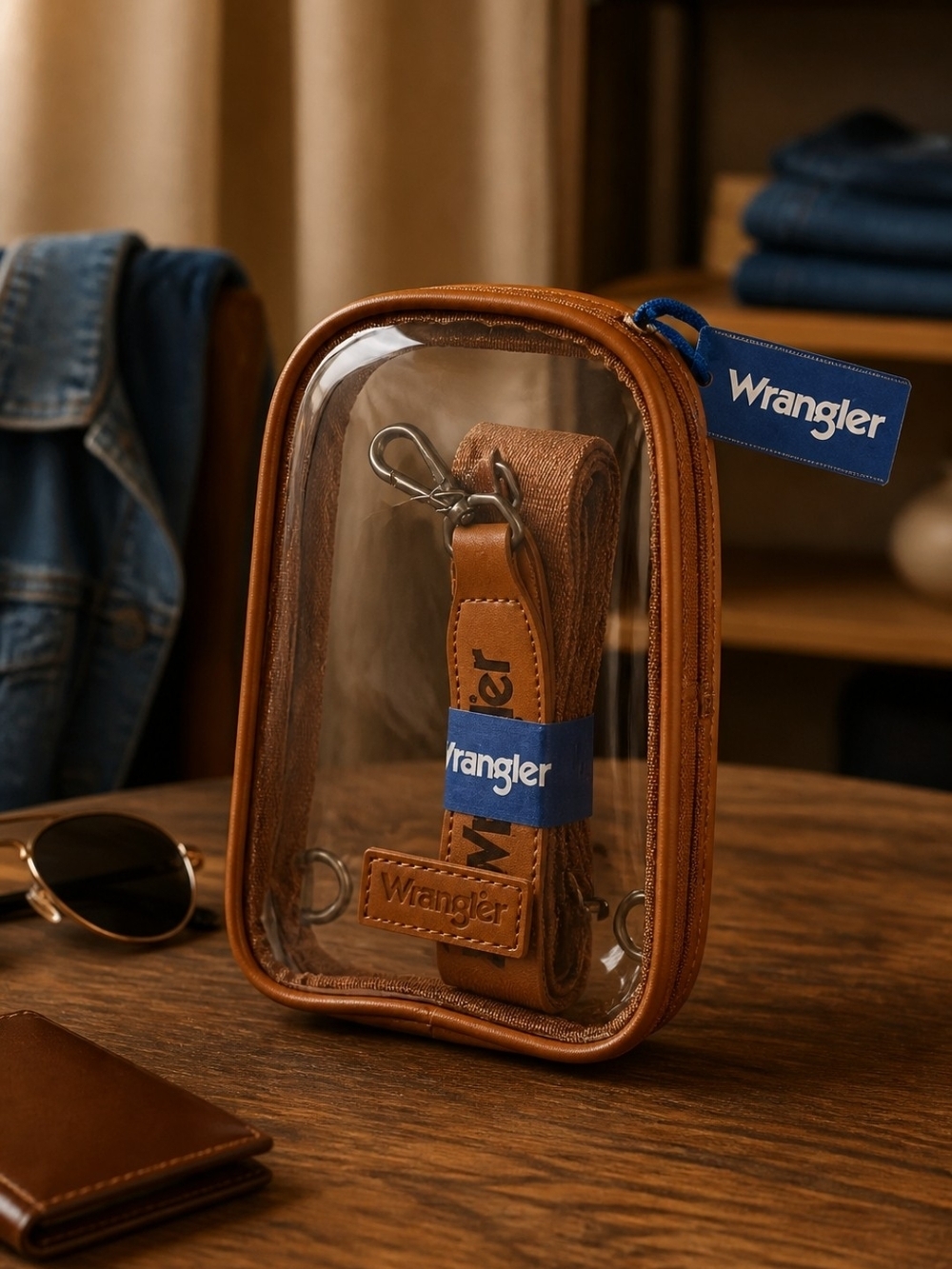 Wrangler Clear Travel Pouch with Brown Trim Unisex